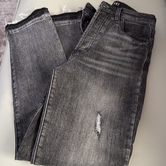 Kut from the Kloth Black Straight Leg Jeans with Distressed Details - Picture 2 of 6